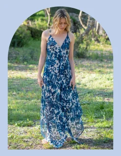 Lyrical Sisters Floral Print Handkerchief Slip Dress Blue