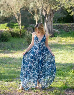 Lyrical Sisters Floral Print Handkerchief Slip Dress Blue