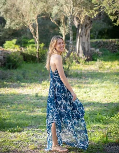 Lyrical Sisters Floral Print Handkerchief Slip Dress Blue