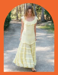 Lyrical Sisters Frill Tiered Maxi Dress Yellow