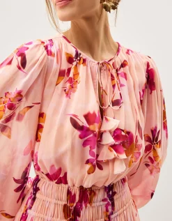Mabel Long Sleeve Floral Maxi Dress Pink