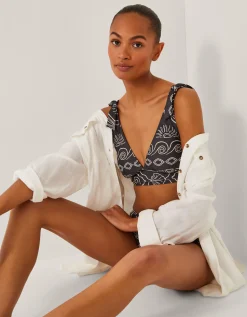 Macie Shell Print Bikini Top Black