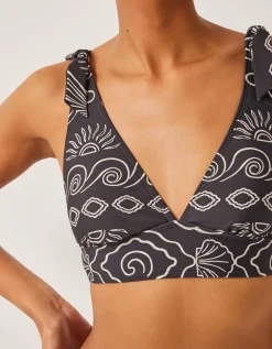 Macie Shell Print Bikini Top Black