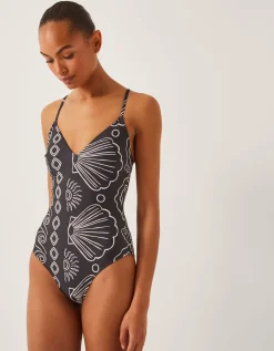 Macie Shell Print Swimsuit Black