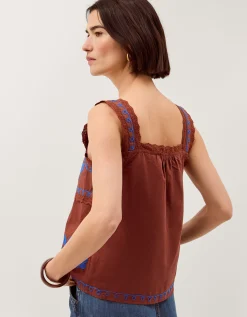 Madison Embroidered Broderie Lace Top Brown