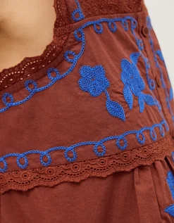Madison Embroidered Broderie Lace Top Brown