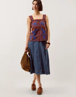 Madison Embroidered Broderie Lace Top Brown