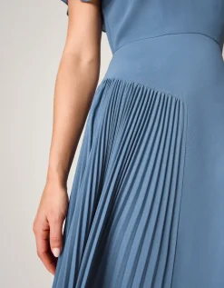Madison Flutter Sleeve Pleated Bridesmaid Dress Blue