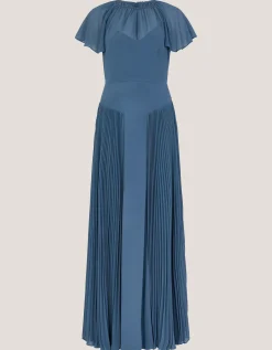 Madison Flutter Sleeve Pleated Bridesmaid Dress Blue