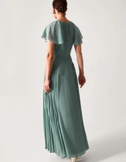 Madison Flutter Sleeve Pleated Bridesmaid Dress Green