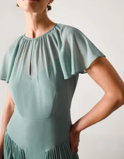 Madison Flutter Sleeve Pleated Bridesmaid Dress Green