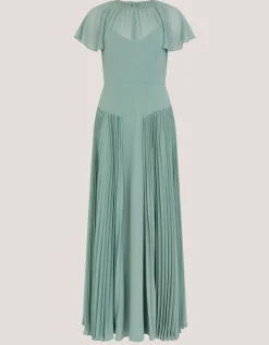 Madison Flutter Sleeve Pleated Bridesmaid Dress Green
