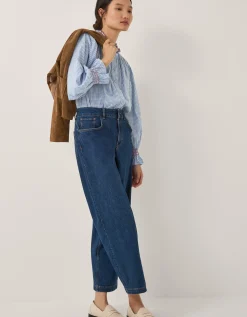 Maeve Ruffle Stripe Shirt Blue
