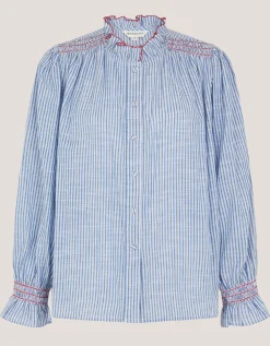 Maeve Ruffle Stripe Shirt Blue
