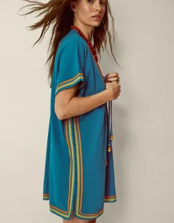 Maeve V-Neck Mini Kaftan Blue