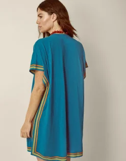 Maeve V-Neck Mini Kaftan Blue