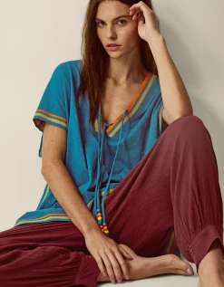 Maeve V-Neck Mini Kaftan Blue