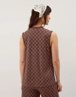 Magdalena Geometric Jersey Top Brown