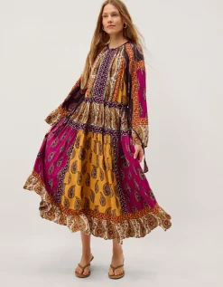 Magdalena Paisley Print Midi Dress Red