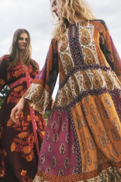 Magdalena Paisley Print Midi Dress Red