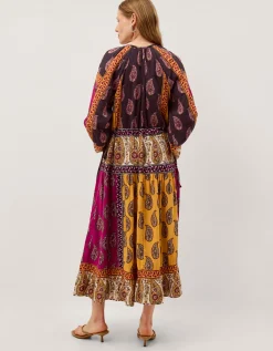 Magdalena Paisley Print Midi Dress Red