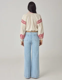 Maison Hotel Antonella Floral Embroidered Blouse Red