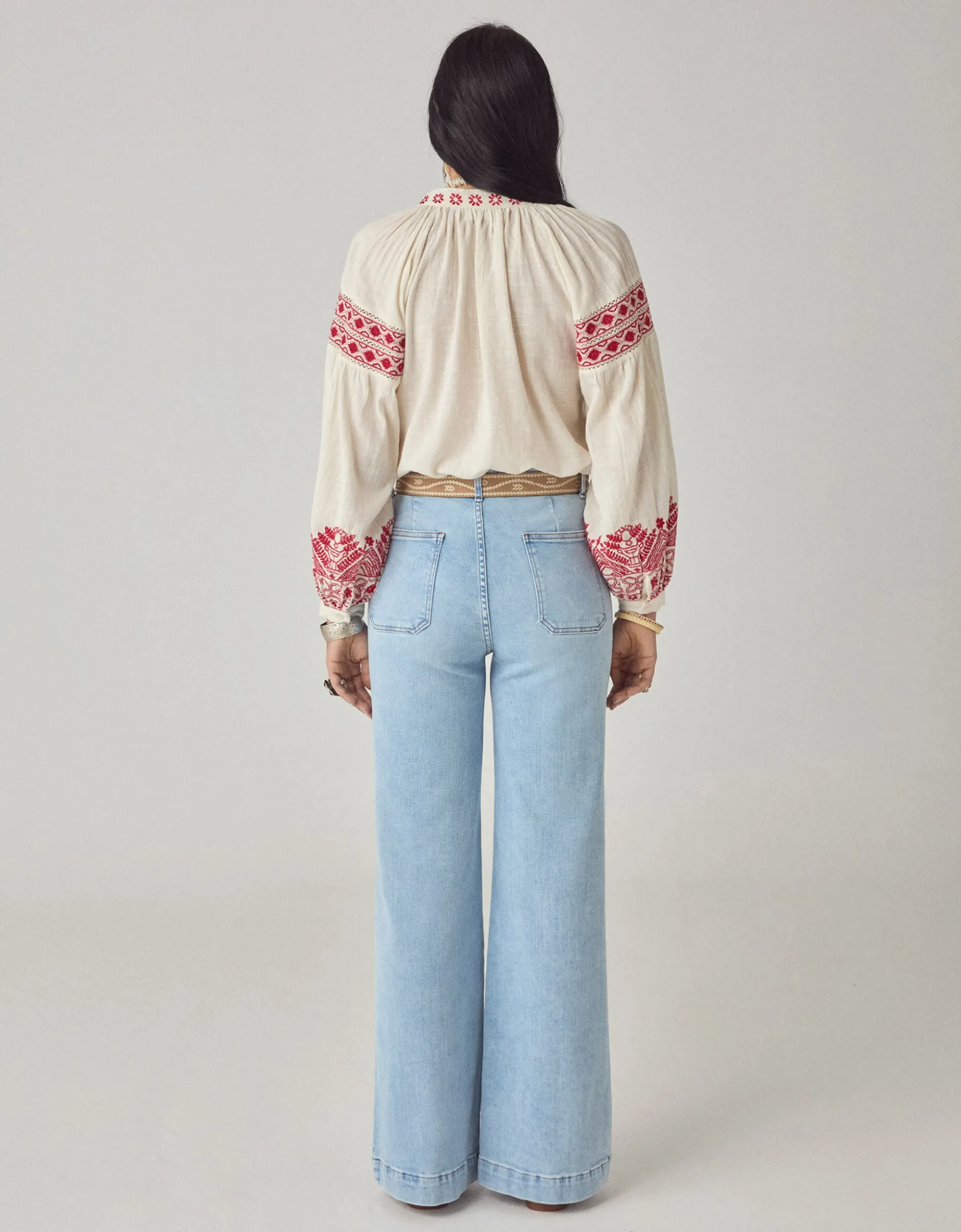 Maison Hotel Antonella Floral Embroidered Blouse Red