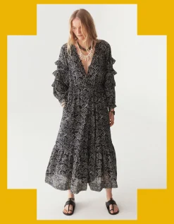 Maison Hotel Carmencita Ruffle Midi dress Black