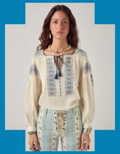 Maison Hotel Claudia Embroidered Blouse Blue
