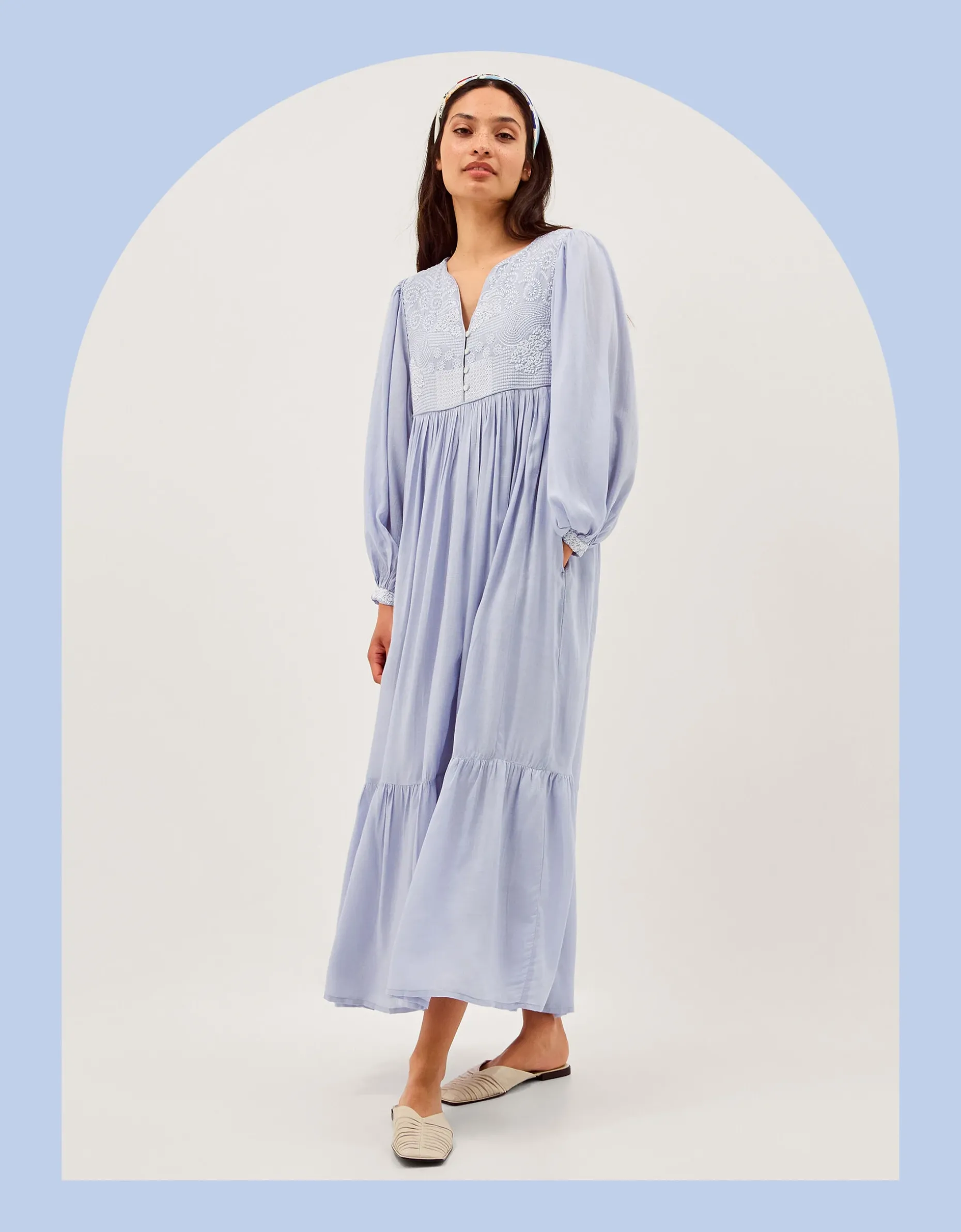 Maison Hotel Lilou Long Sleeve Embroidered Maxi Dress