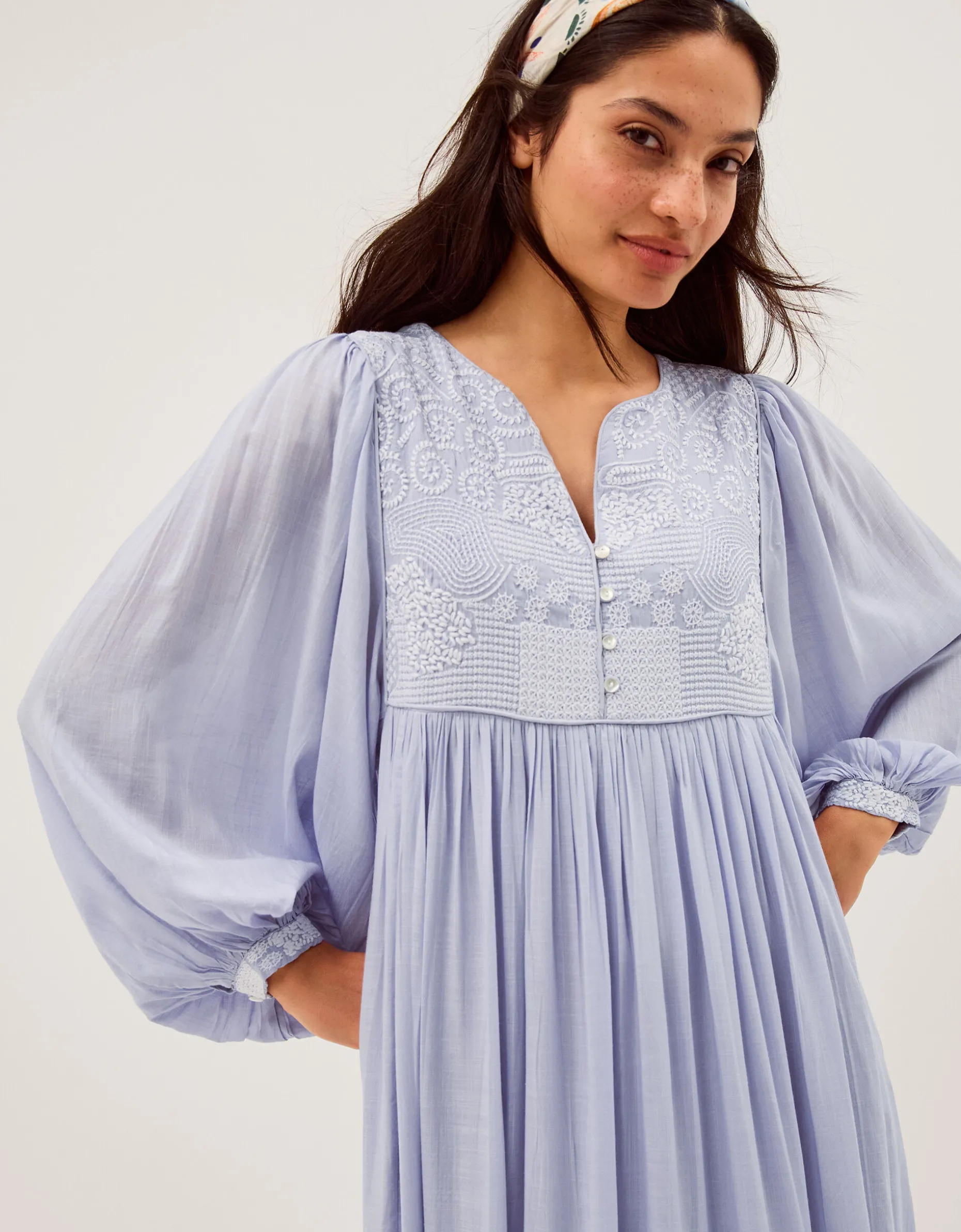 Maison Hotel Lilou Long Sleeve Embroidered Maxi Dress