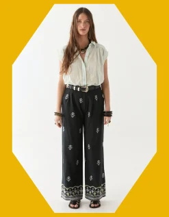 Maison Hotel Lolo Floral Straight-Leg Trousers Black