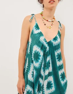 Malia Artisanal Print Culotte Jumpsuit Teal