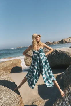 Malia Artisanal Print Culotte Jumpsuit Teal