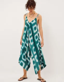 Malia Artisanal Print Culotte Jumpsuit Teal