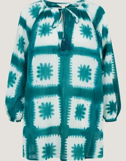 Malia Artisanal Print Mini Kaftan Teal