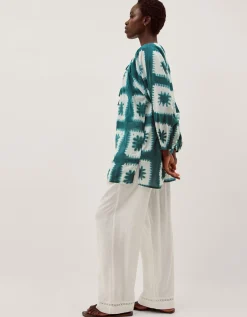 Malia Artisanal Print Mini Kaftan Teal
