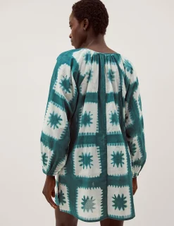 Malia Artisanal Print Mini Kaftan Teal