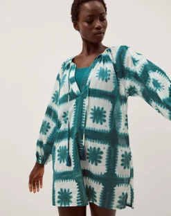 Malia Artisanal Print Mini Kaftan Teal