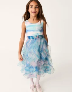 Marble Print Ruffle Party Dress Multi