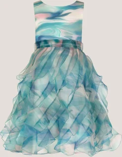 Marble Print Ruffle Party Dress Multi