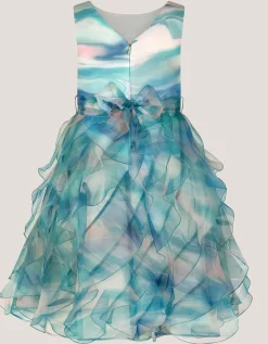 Marble Print Ruffle Party Dress Multi