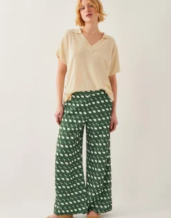 Maren Geometric Print Wide Leg Trousers Green