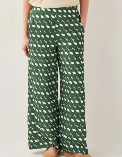 Maren Geometric Print Wide Leg Trousers Green