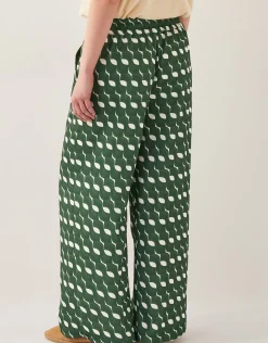 Maren Geometric Print Wide Leg Trousers Green