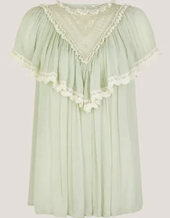 Maria Sheer Lace Ruffle Top Green