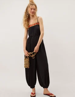 Matilda Embroidered Balloon Leg Jumpsuit Black
