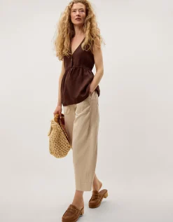 Megan Cropped Barrel Trousers Natural