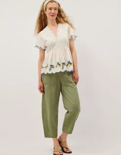Megan Cropped Barrel Trousers Green