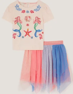 Mermaid T-Shirt & Mesh Disco Skirt Set Multi